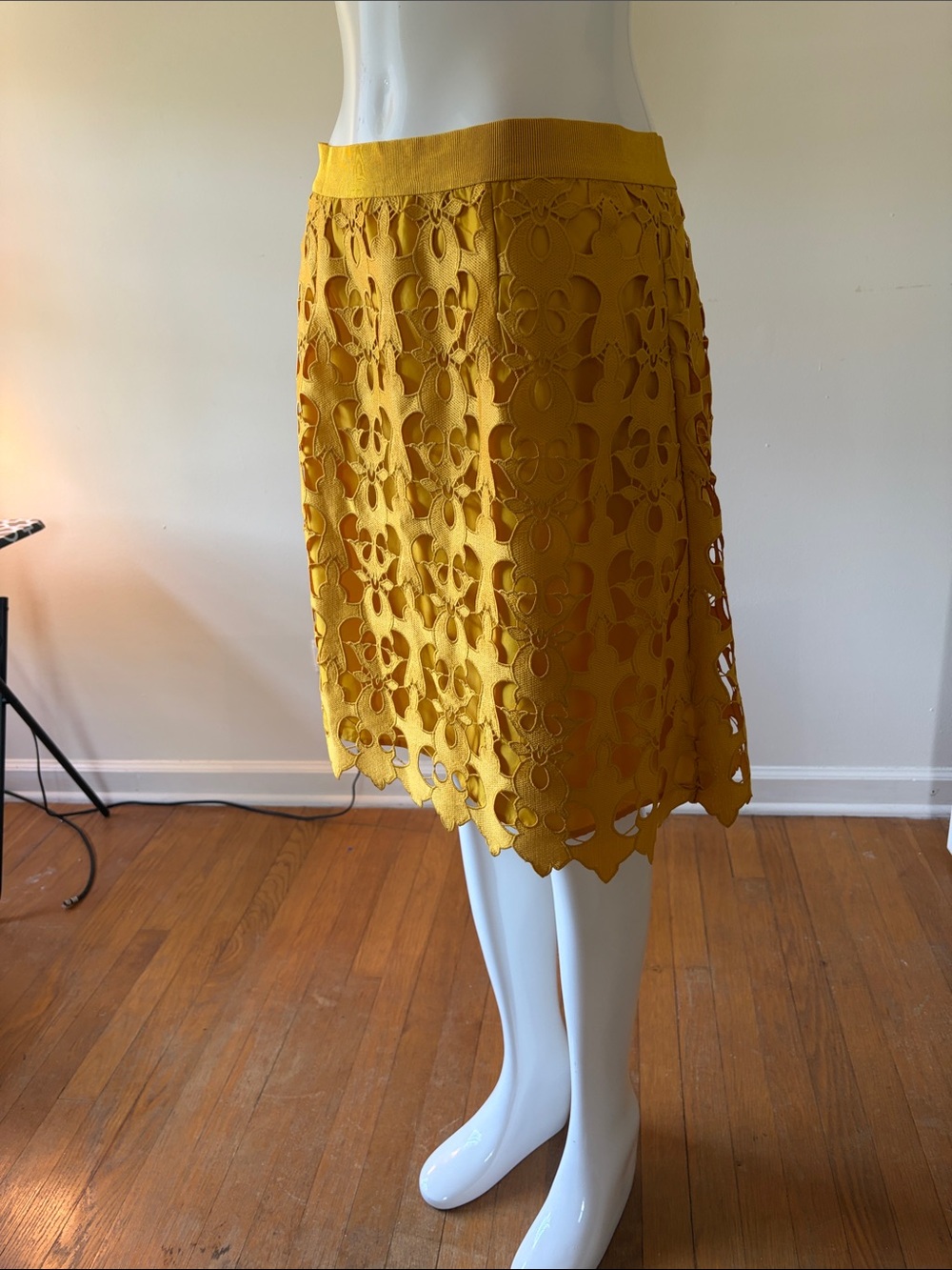 NWT! LOFT Yellow Floral LACE Cutout Midi Skirt